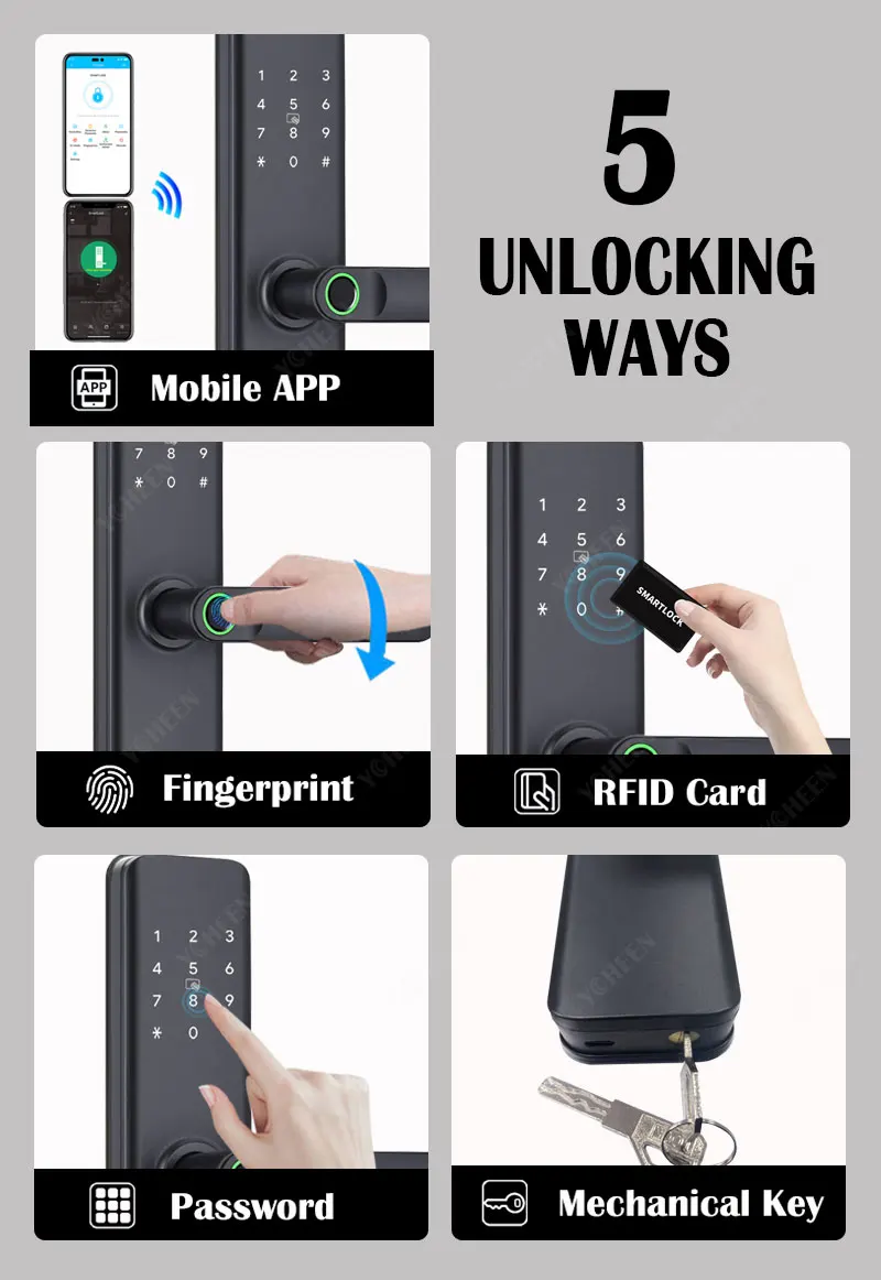 Fingerprint Password Digital Intelligent Lock NFC Key Card Tuya Wifi Door Lock TTlock Ble App 5050 Mortise Smart Electronic Lock