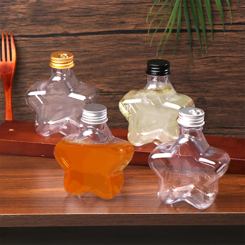 200ML Cute Star Plastic Bottle Clear Milk Tea Coffee Bottle Transparent Drinking Bottle Water Cup Juicing Beverage Bottles