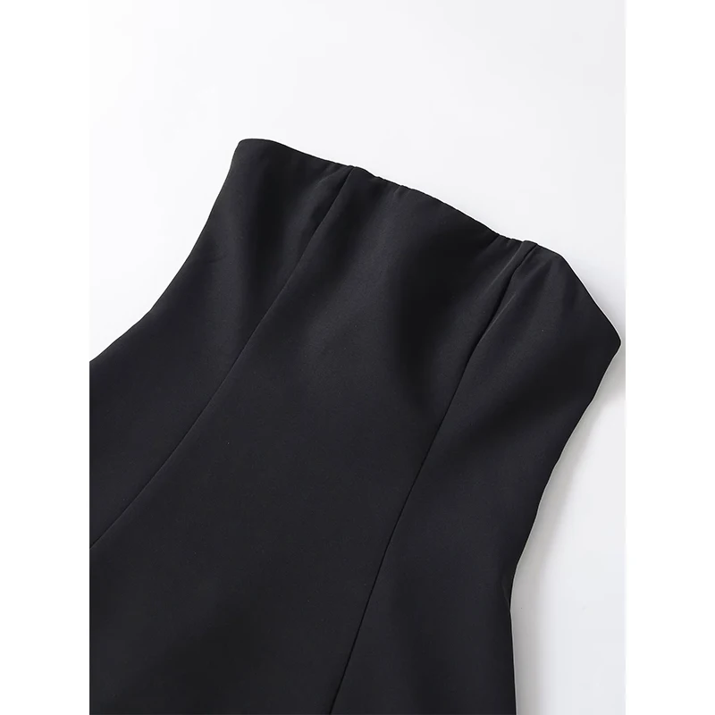 Yenkye preto sexy vestido sem alças feminino plissado hem retalhos magro a linha festa mini vestidos roupas chiques