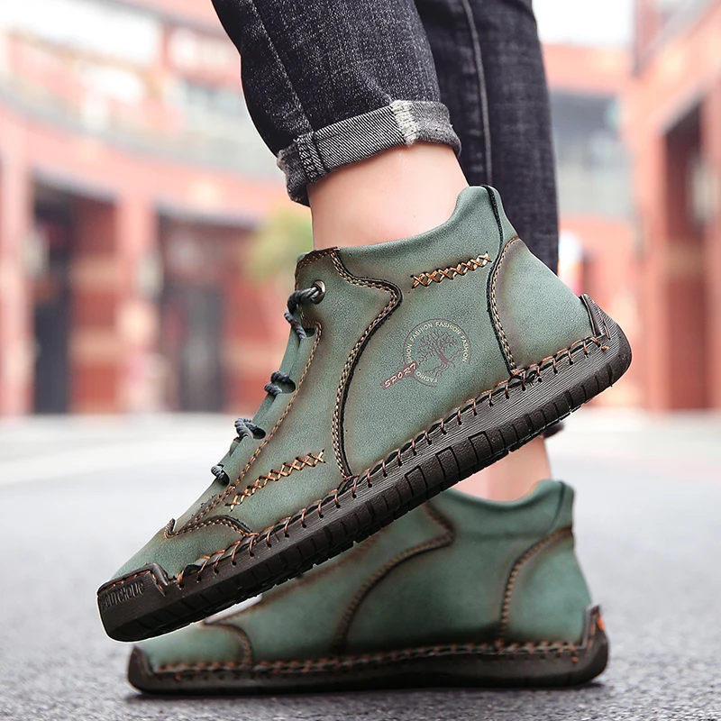 Classic Mens Ankle Boots Lightweight Mens Designer Boots Handmade Men Boots Outdoor Sneakers Leather Work Boots Plus Size 38-48