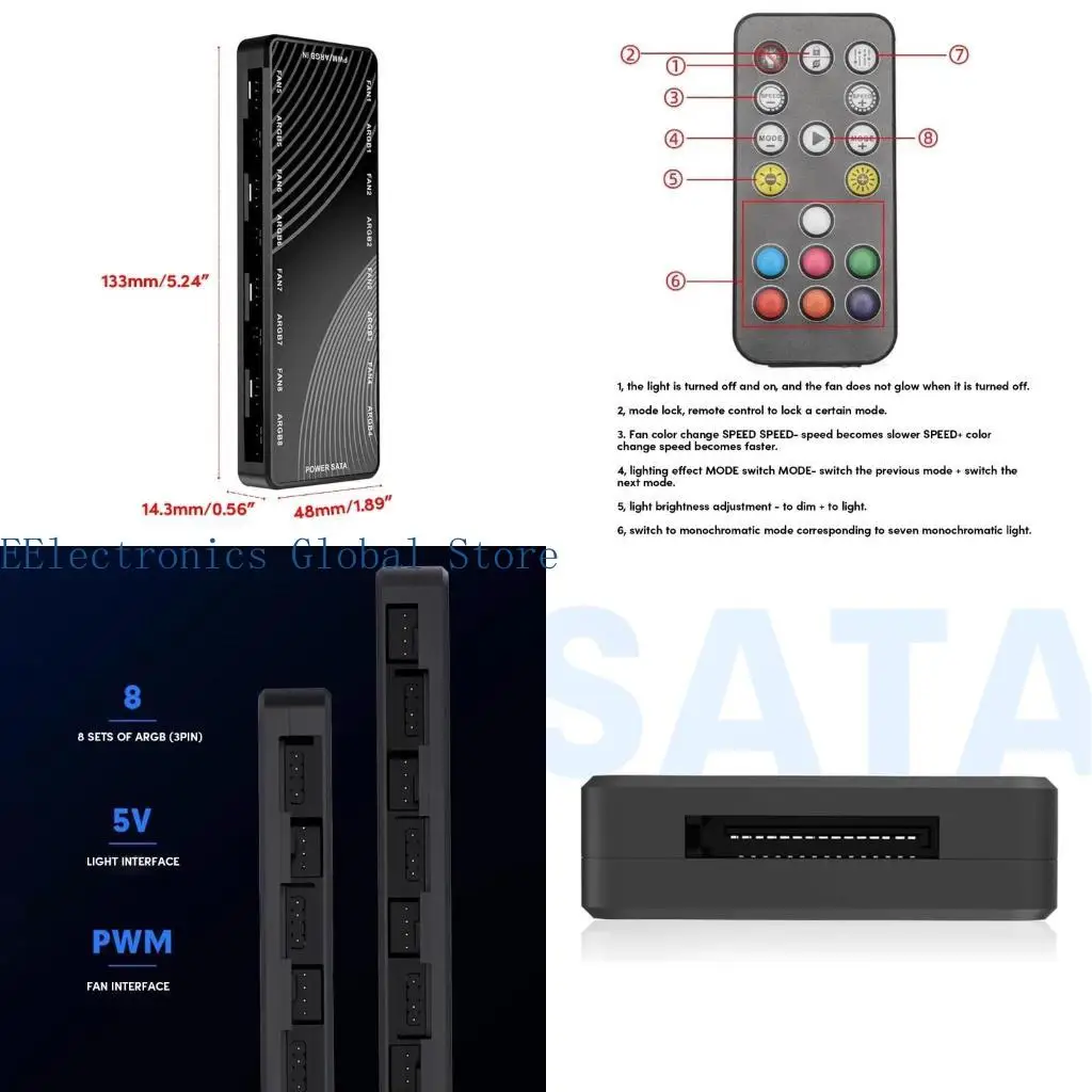 

Компактный вентиляторный концентратор 462B, 8 портов ARGB, разветвитель на 8 портов PWM, оптимизация охлаждения