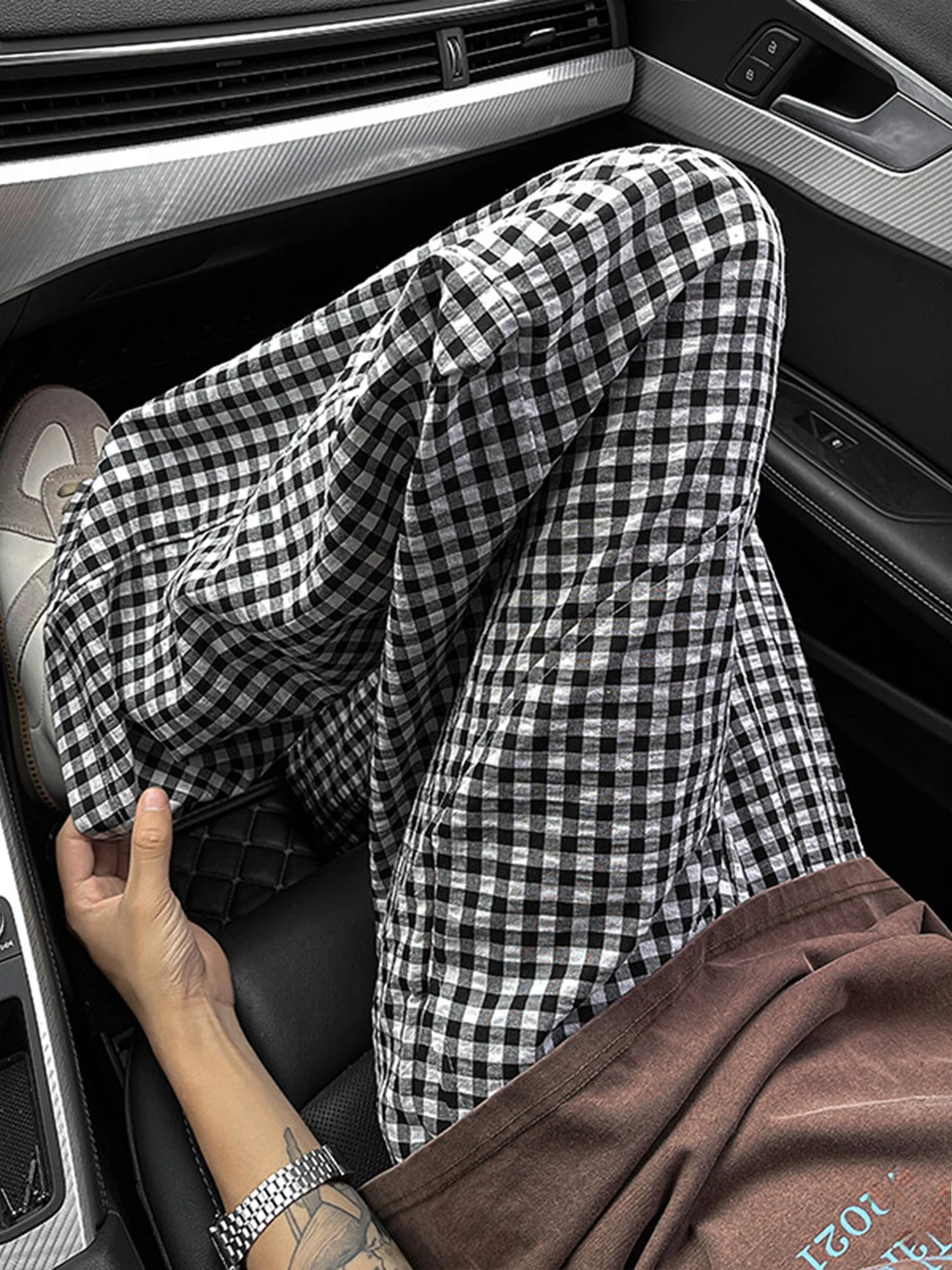

Qui Dry Plaid Pants ex Autumn New Loose BF Lazy Sle Wide Leg American Knife Straight Tube Pants Casual Leisure Trousers