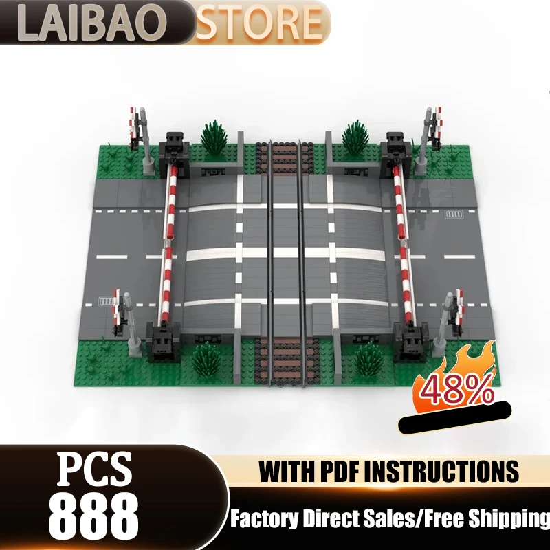 

City Street View Moc Building Bricks Railroad Crossing Train Model Technology Modular Blocks Gifts Toys For DIY Sets Assembly