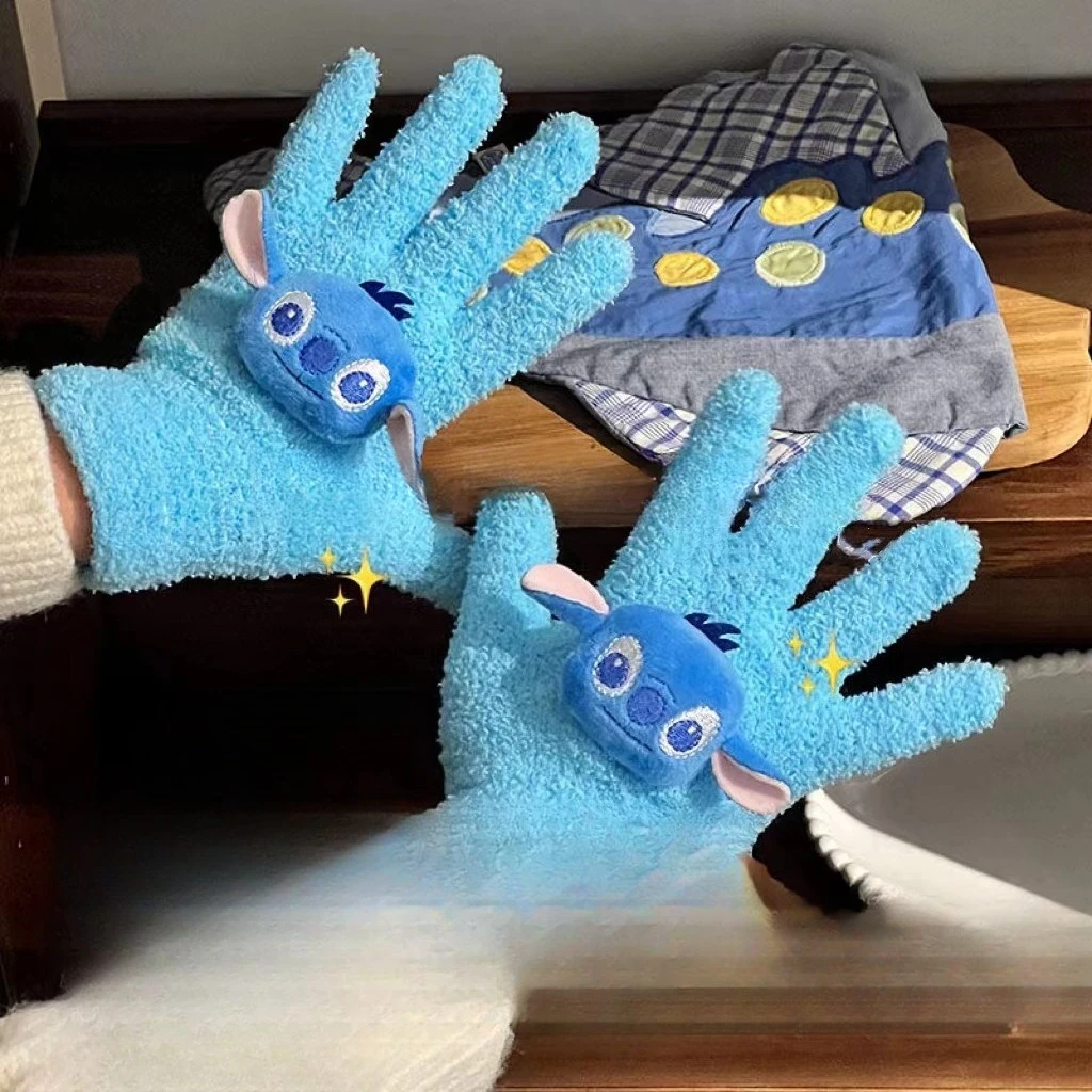 قفازات ديزني اللطيفة للخريف والشتاء، قفازات ركوب الطلاب من المخمل المرجاني الدافئ اللطيف السميك، نزهة كرتونية بنمط جديد