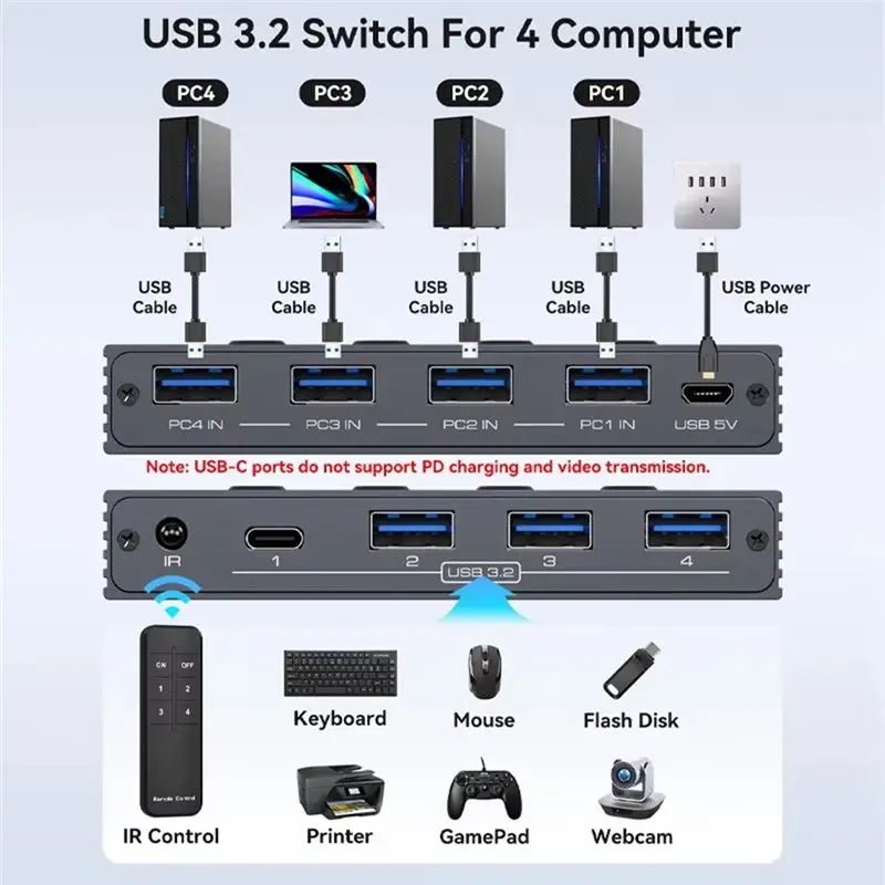 Ingenious-Mouse Shared Controller Keyboard Shared Controller 10Gbps Rate Fit Computer Laptop Mouse Keyboard Share 4 USB Ports