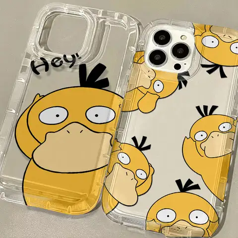 Cartoon Psyducks 클리어 케이스 for IPhone 16 15 14 13 12 11 Pro Max 14 15 7 8 Plus X XR XS Max SE2020 에어백 충격 방지 커버