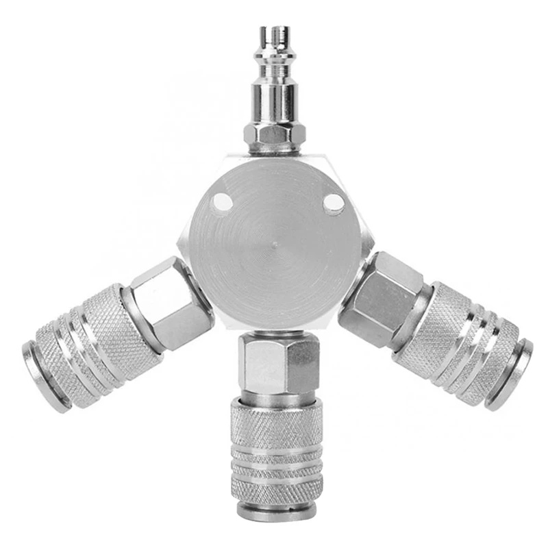 

3-Way 1/4 Inch NPT Aluminum Hex Style Air Manifold With 3 Pcs Steel Industrial Coupler And Plug, Quick Connect Fittings