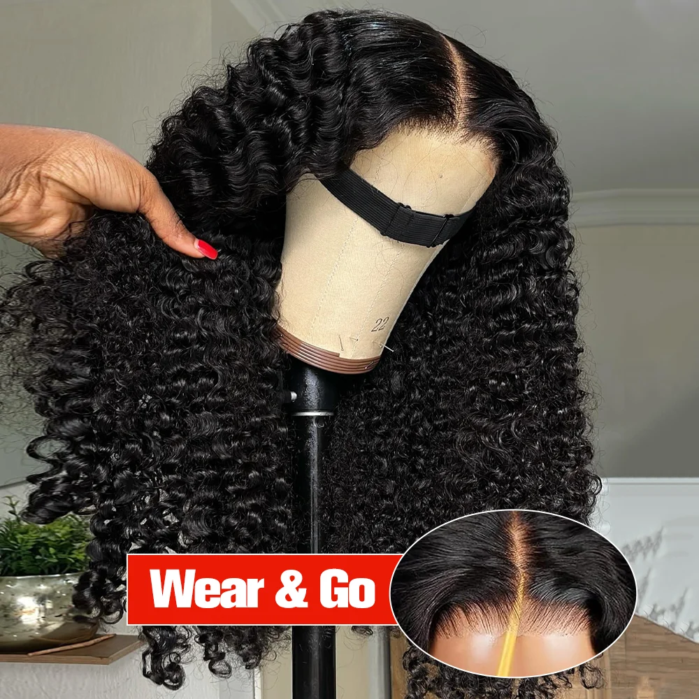 Smilegirl 220% Density 30 Inch Deep Curly Wave Wig 5x5 Glueless Lace Front Pre Plucked Brazilian Wet Wavy HD Transparent Lace Frontal Natural Color for Women