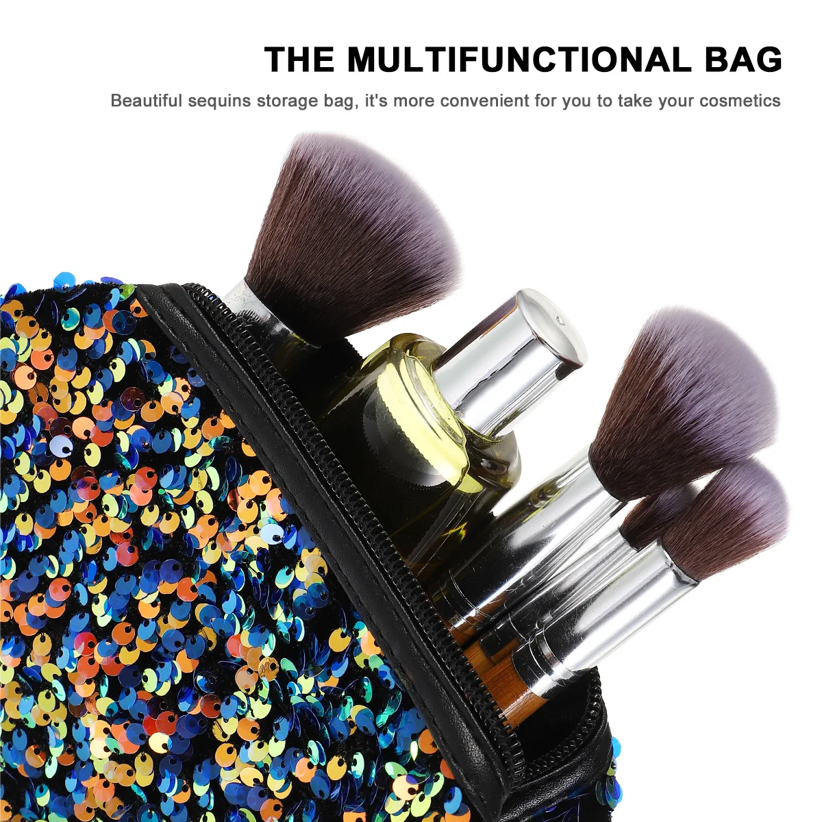 

Sequin Large Capacity Travel Makeup Organizer Blue Storage Bag Sequin Bag Women Portable Fashion