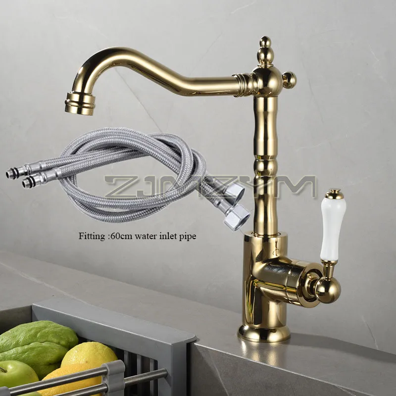 Hot Cold Water Faucet Antique Kitchen Faucet Solid Brass Gold Basin Faucet Deck Mount Bathroom Basin Faucet With Inlet Pipe