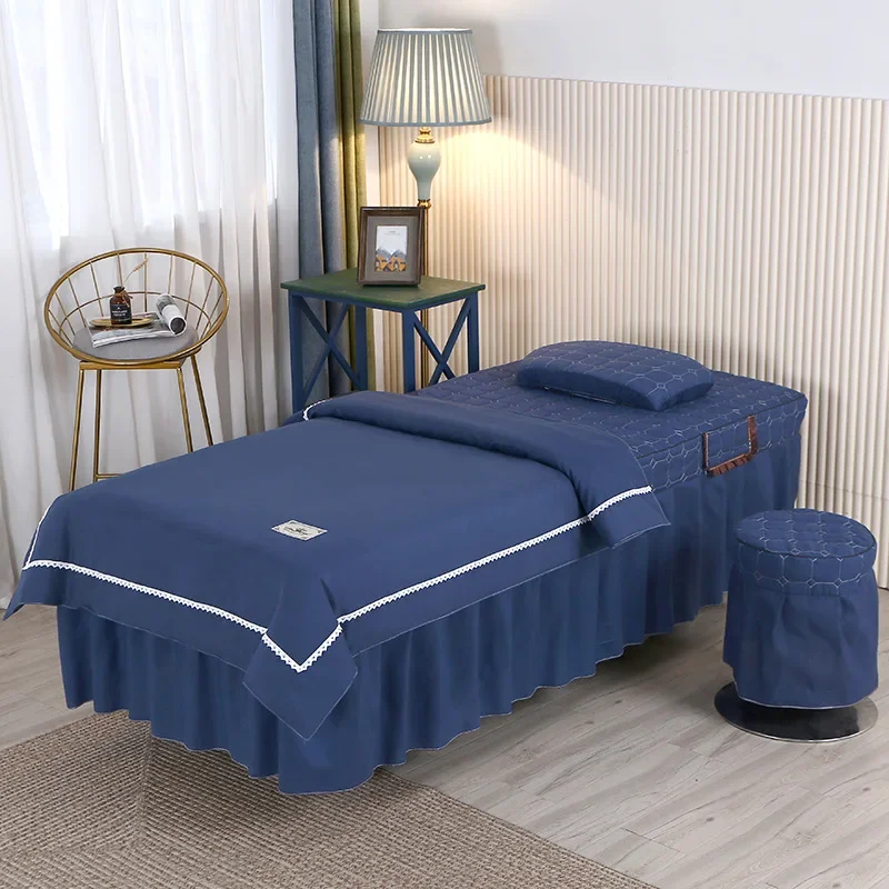 Design simples salão de beleza 4 peças conjuntos de cama para salão de massagem de cílios uso saia de cama, edredom, fronha, conjuntos de capa de cadeira