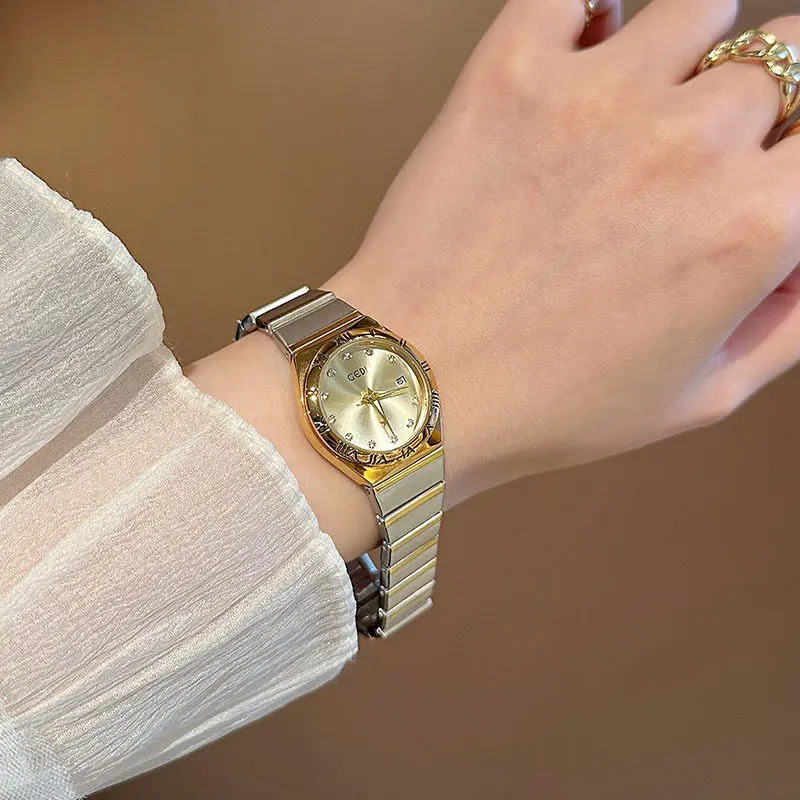 New Exquisite Quartz Watch Luxurious Women'S Watch, Versatile And Stylish Steel Band Watch With Gold Accents, Elegant Timepiece.