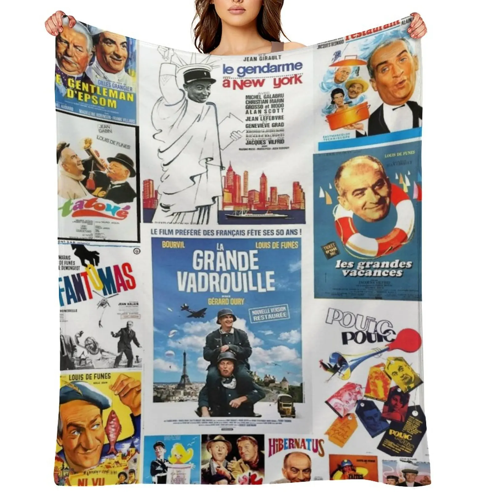 

Louis de Funes movie poster compilation Throw Blanket Luxury Brand Baby Extra Large Throw Camping Blankets