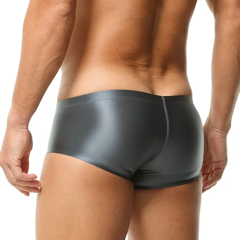 Celana Dalam Pria Warna Solid Berkilau Halus Seperti Sutra Model Boxer Low-Rise U-Cut