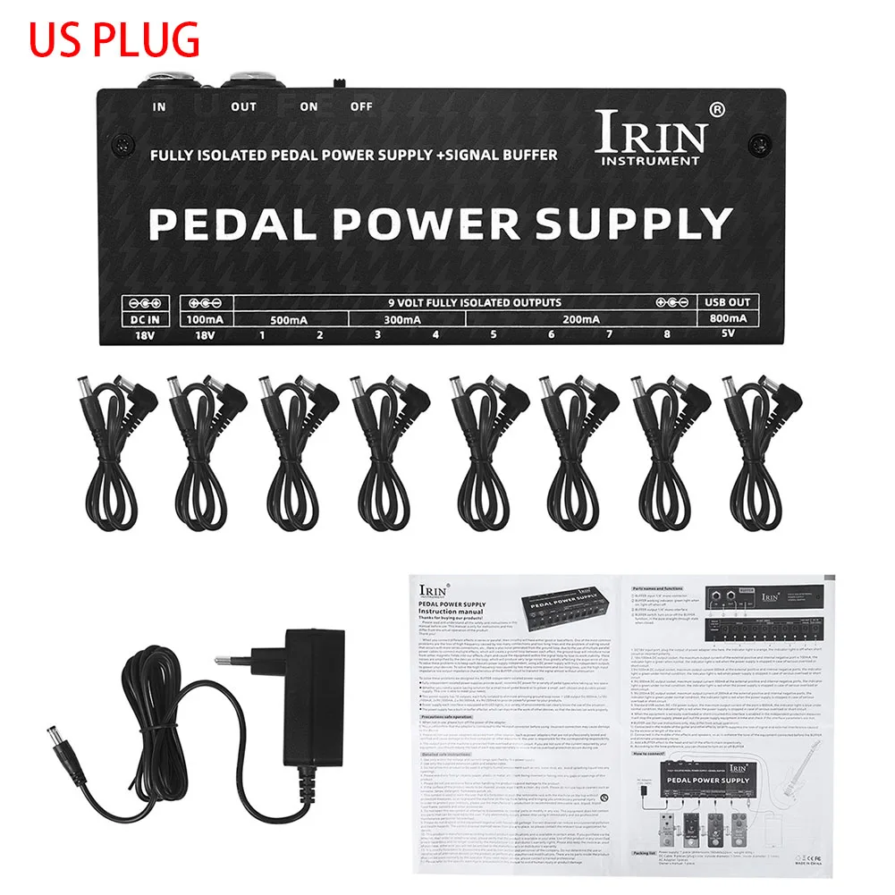 

Clean and Interference Free Power with IRIN Power Supply for Guitar Effect Pedal Board 10 Channels 9V18V Output