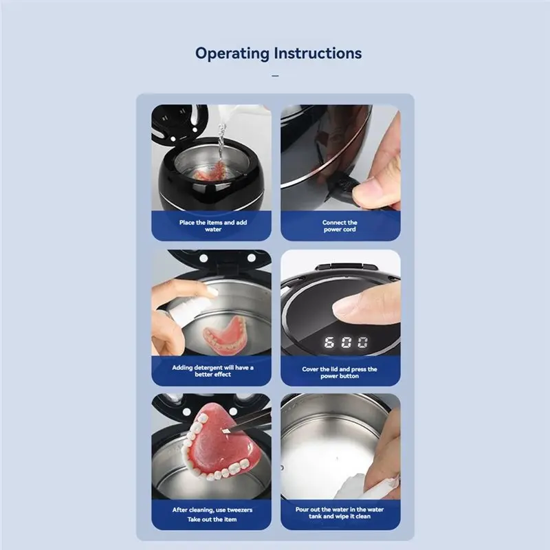 AT19-Portable Ultrasonic For Denture Cleaner With UV Function For Denture Toothbrush Head Jewelry Cleaning For Aligners& Jewels