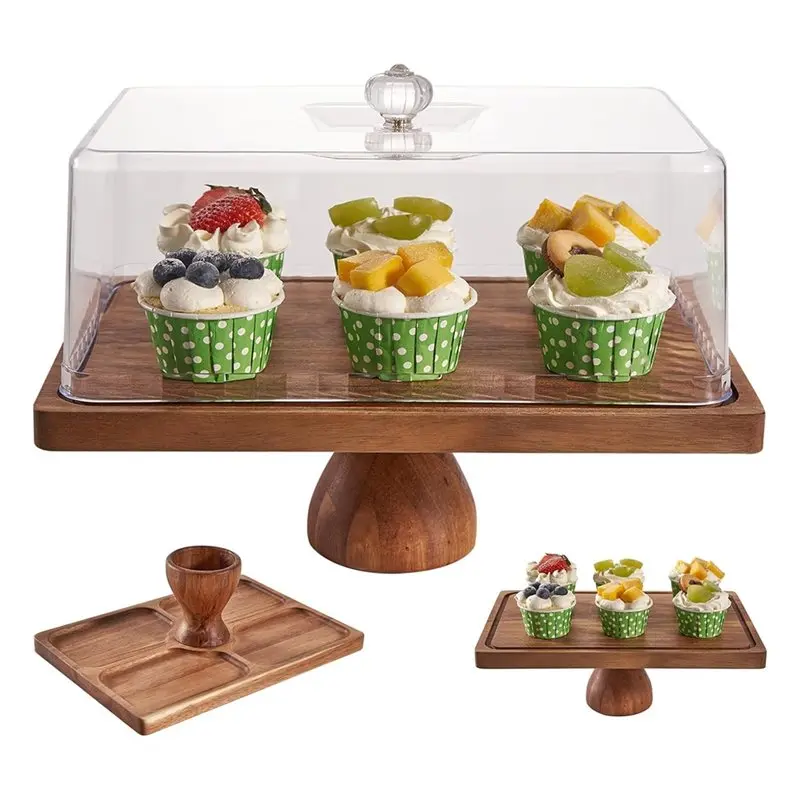 SHGO-Multi-Functional 13" Rectangular Cake Stand With Lid, Cake Holder,2-In-1 Dessert Table Display Set, Charcuterie Board view 3
