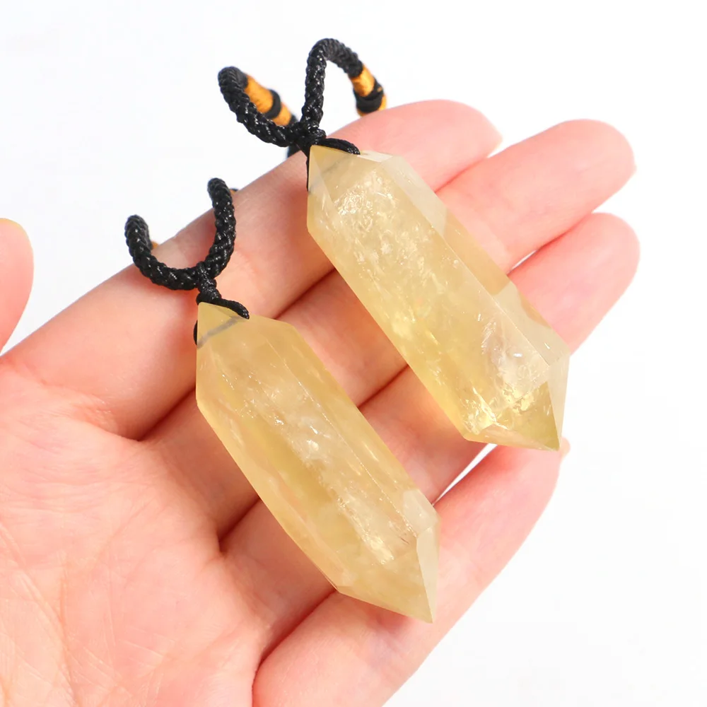 

Natural Citrine Quartz Pendant Hexagon Double Pointed Gemstone Reiki Yellow Crystal Chakra Necklace Healing Mascot Gifts Jewelry