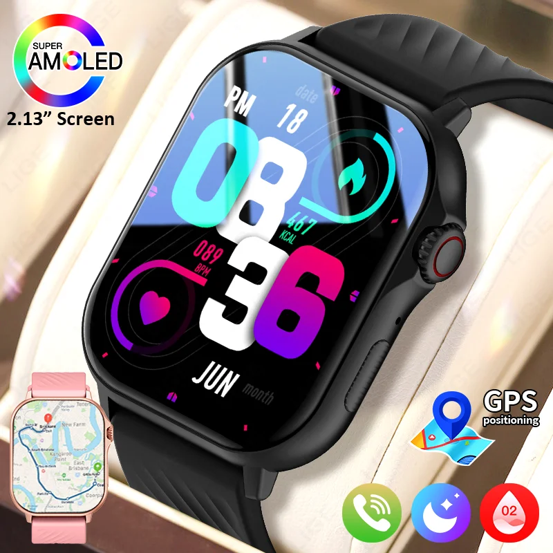 

LIGE 2025 GPS Смарт-часы 2,13 дюйма AMOLED HD-дисплей Встроенный GPS Прием телефонных звонков Монитор здоровья Смарт-часы для мужчин и женщин