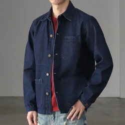 Amekaji Vintage Washed Denim Jacket Men Spring Autumn New Lapel Multi-pocket Workwear Cargo Jacket Retro Casual Cardigan Coat