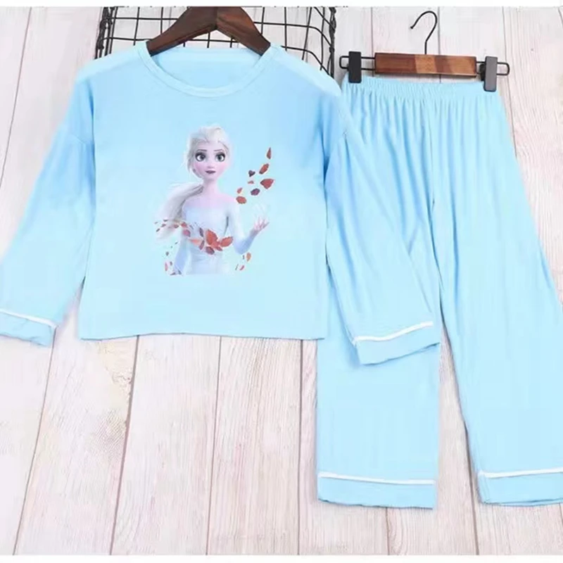 Baby Girls Pajamas Princess Frozen Anna Elsa Mermaid Sofia Clothing Set Kids Long Sleeve Home Sleepwear Children Nightgown Suit