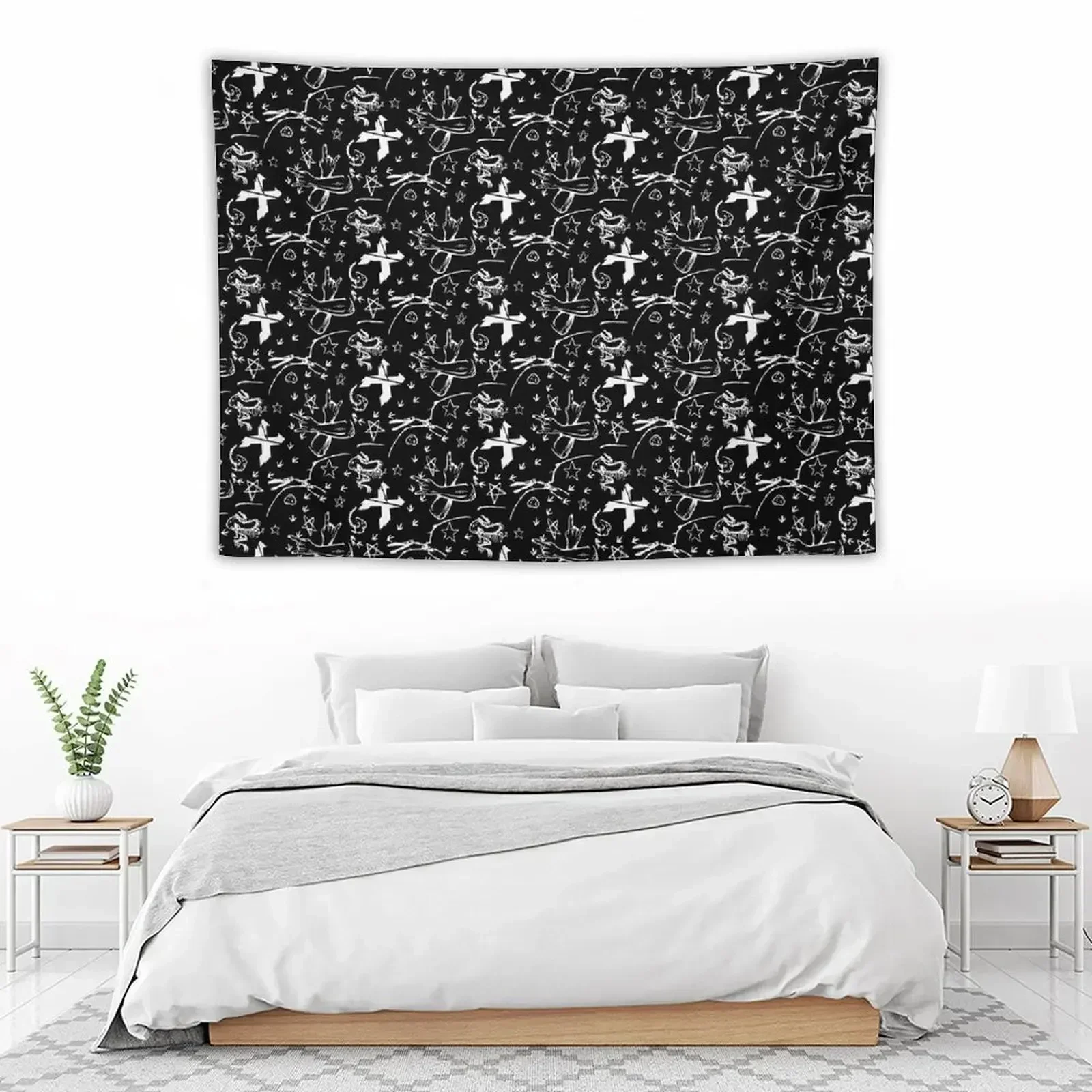 

Headbanger Pattern Black & White Tapestry Wall Decor Hanging Art Mural Aesthetic Room Decors Tapestry