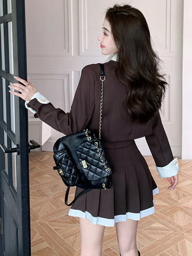 2024 fall High Quality ensemble femme 2 Piece Sets Women Outfits Fashion Short Jacket Coat + Pleated Skirt conjuntos de falda