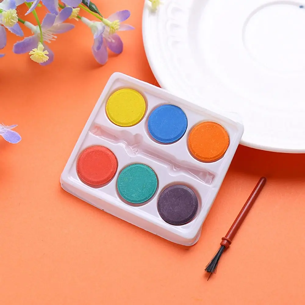 Portable with Painting Brush Watercolor Paint Set Solid Washable Watercolor Pigment 6 Colors Painting Pigment Set Prizes