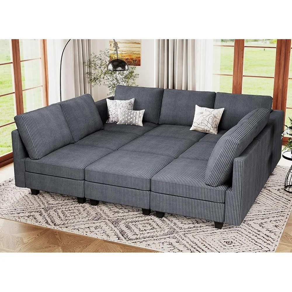 

Modular Sectional Sofa Convertible Sleeper with Storage Ottomans Pet-Resistant Corduroy Couch Versatile Layout Living Room Setup