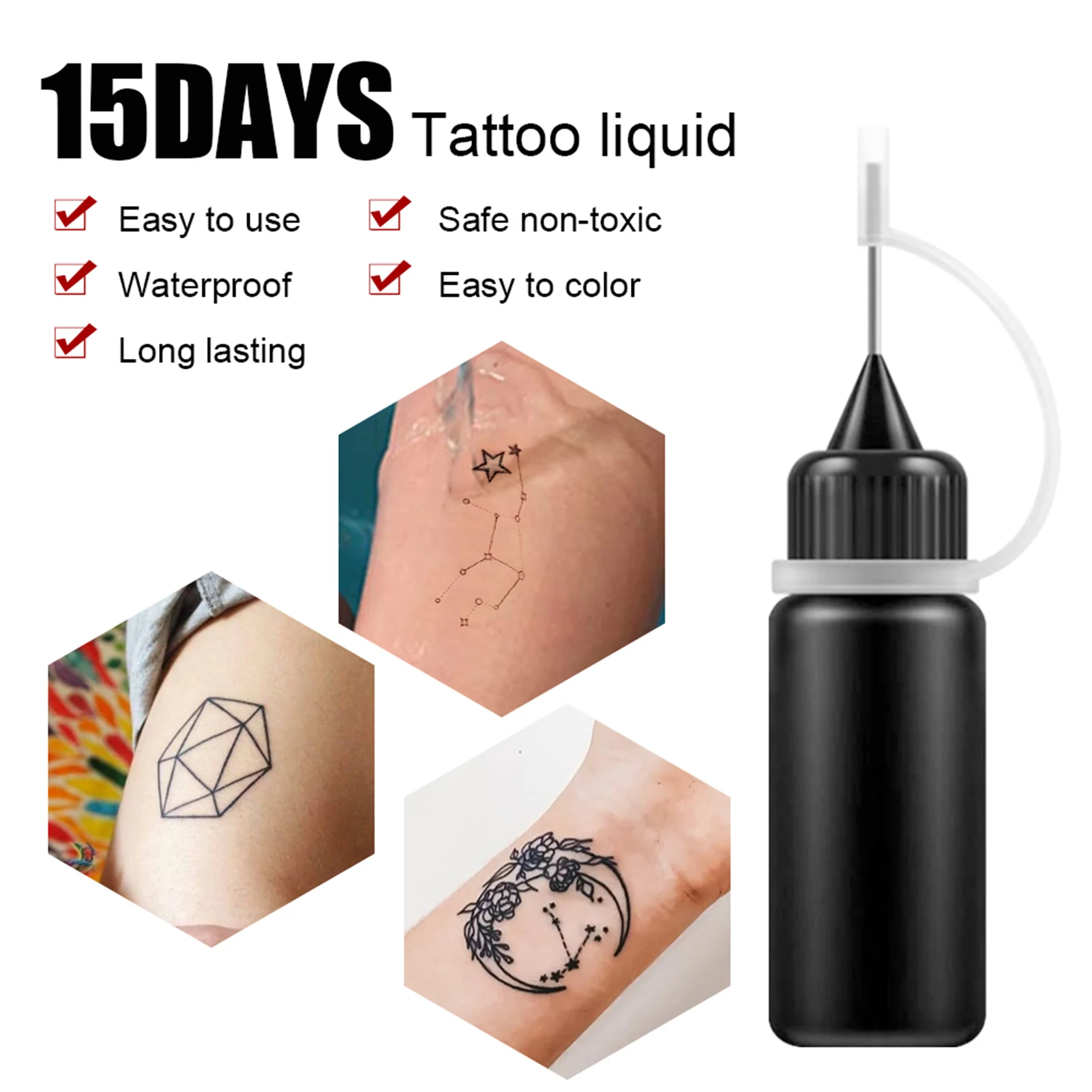 10ml Temporary Tattoo Liquid Safe Non-toxic 15 Days Long-lasting Waterproof Easy to Color Tattoo Liquid Safe Non-toxic