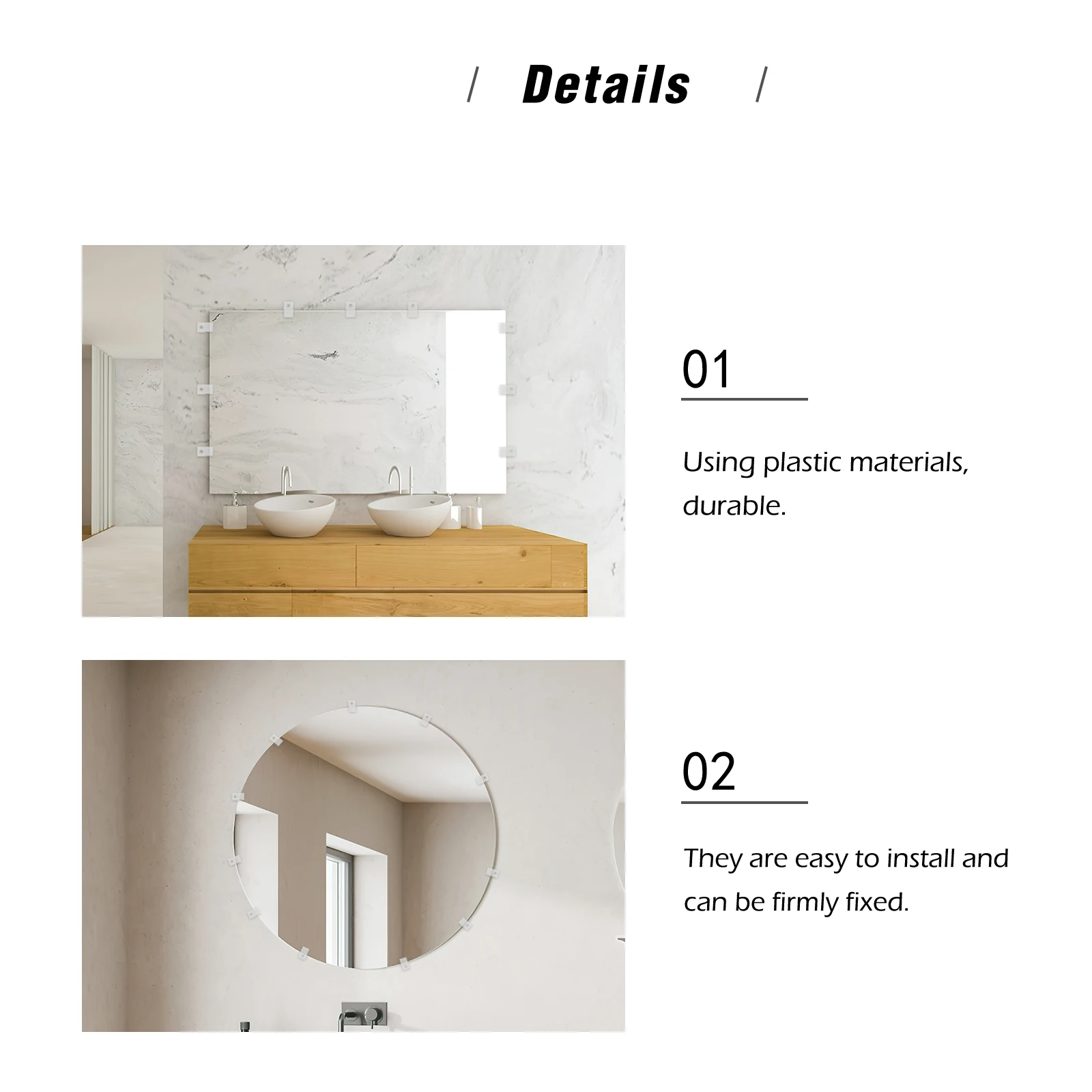 20Sets Mirror Clips Heavy Duty Wall Hanging Hardware Fixtures for Bathroom Vanity Mirror Installation Fastening Kit