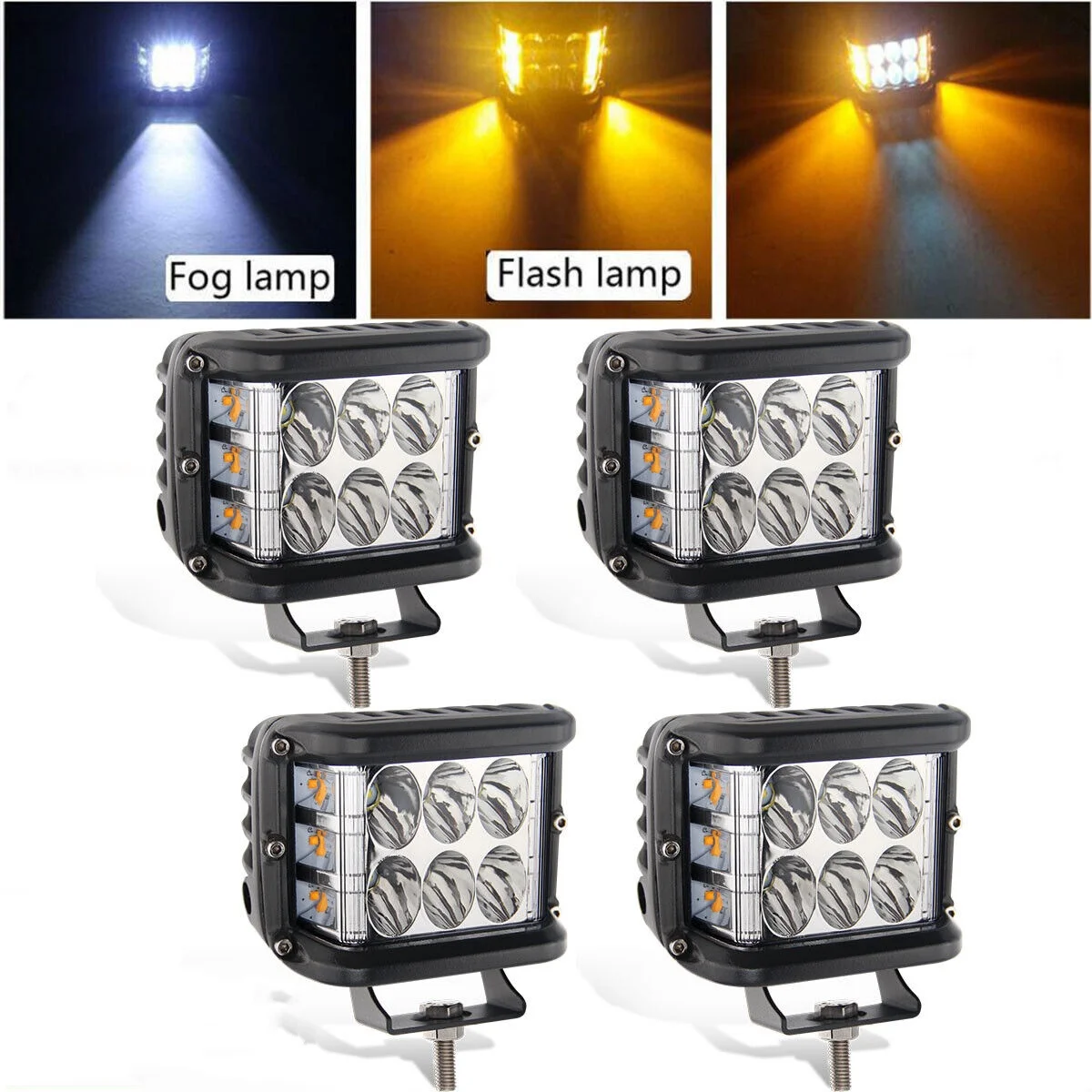 Side Shooter LED Work Pod 4 Inch Strobe Light Bar Flash Warning lamp Spot Dual Color Bar White Amber Red Blue Offroad Truck 4x4