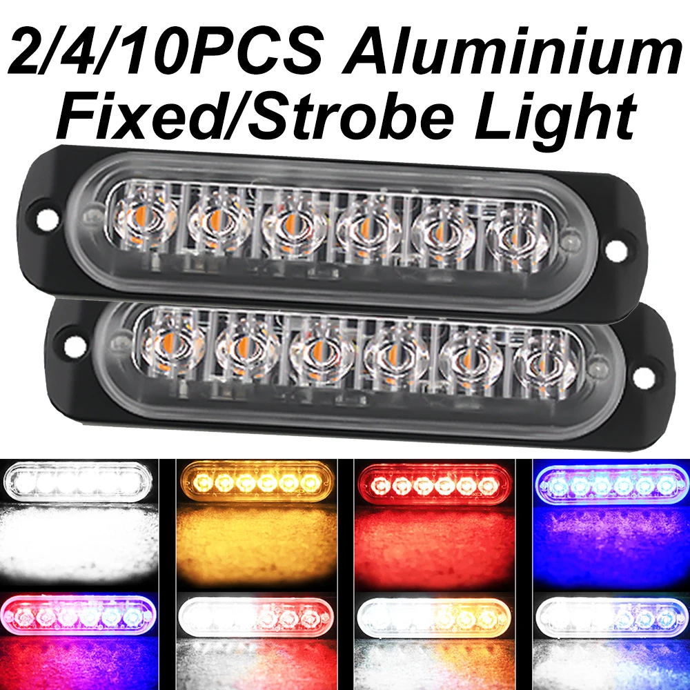 

2/4/10x 6LED Car Strobe Warning Light Grill Breakdown Light Trailer Beacon Lamp LED Amber White Side Light for Truck 12V 24V