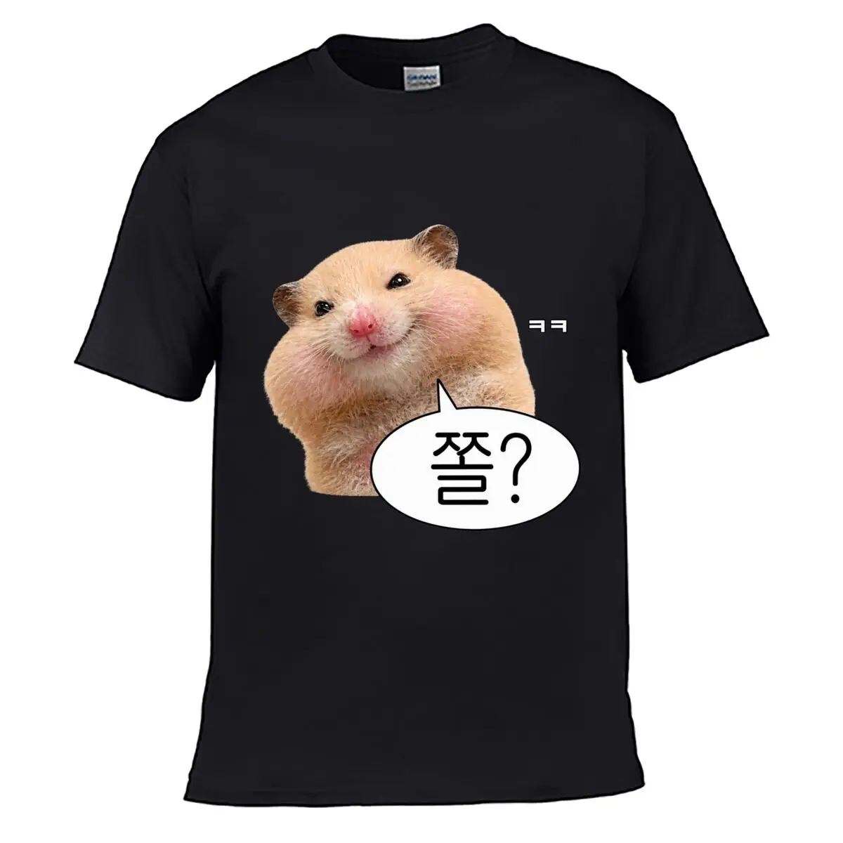 Fluffy Hamster Korean Hangul Jjul Meme Graphic Street Distressed Washed Loose Simple Tee