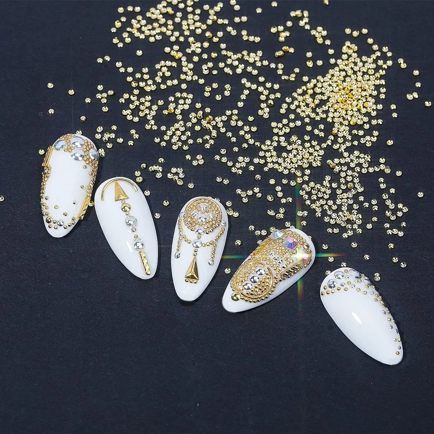 12Grids 3D Half Round Dome Nail Rivets Luxury Gold Silver Multi‑Size Flat‑Back Metal Studs Nail Charms For DIY Manicure Nail Dec