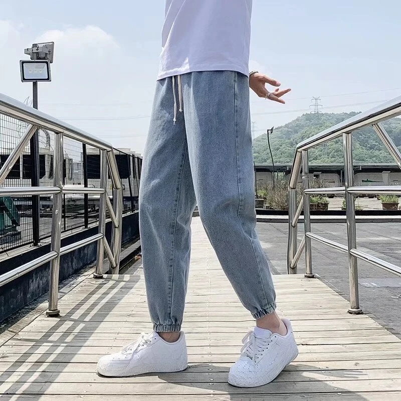 Summer  Ankle Length Casual Pants Men Thin Cargo Elastic Waist Loose Harem Hip Hop Jogger Sweatpants Trousers Male