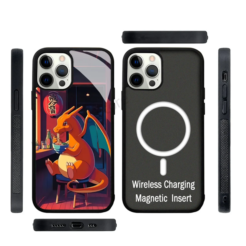 Japanese Anime Phone Case Strong Magnetic For IPhone 15 14 13 Pro Max 11 12 Mini Charizard P-Pokemon For Magsafe