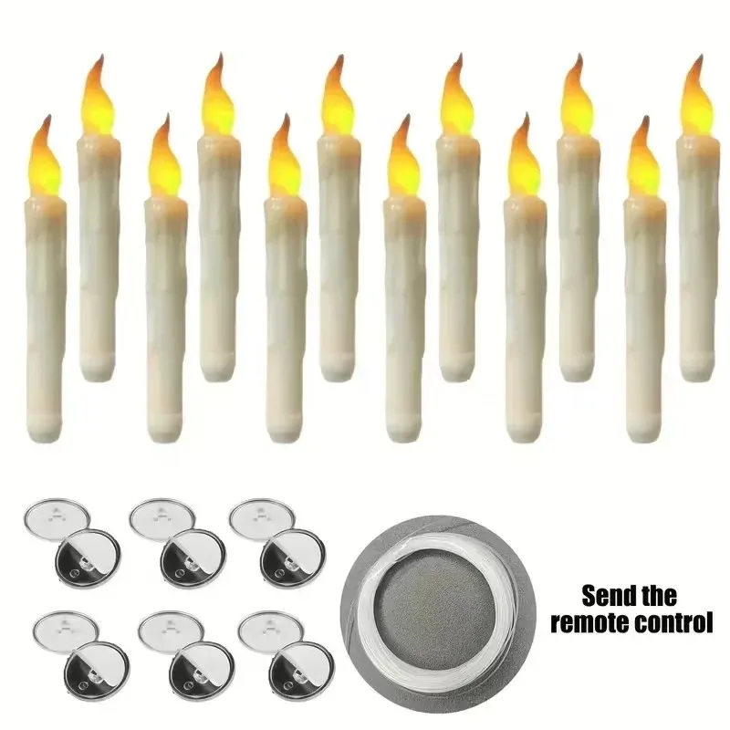 Candela galleggiante con bacchetta magica tremolante, luce LED calda, telecomando, set di candele alimentate a batteria per decorazioni per feste di Halloween