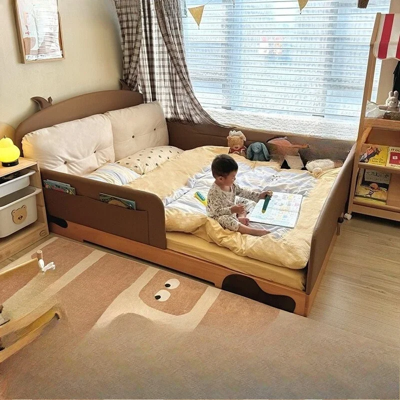 

Platform bed Solid wood Montessori children's bed with guardrail Boys single bed Girls room