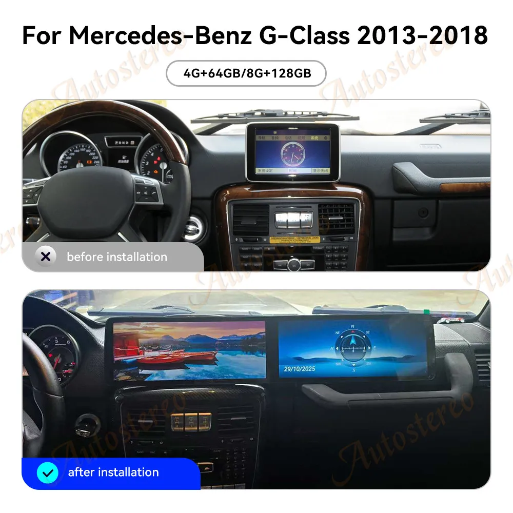 25 Dual Screen Carplay Android 14 Car GPS Navigation For Mercedes Benz G Class W463 2013-19 HeadUnit Multimedia Player Car Radio