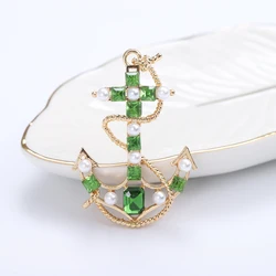 Trendy Rhinestones Anchors Brooches for Women Unisex Pearls Barthes Style Pins Banquets Party Backpack Gifts Jewelry Accessories