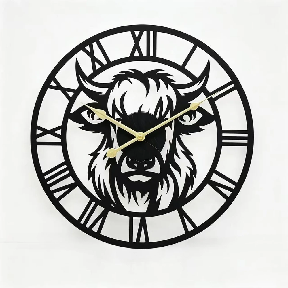 Creative 16 Inch 40cm Iron Bull Head Roman Wall Clock Retro Home Living Room Decoration Silent Clock Restaurant Study Wall Watch