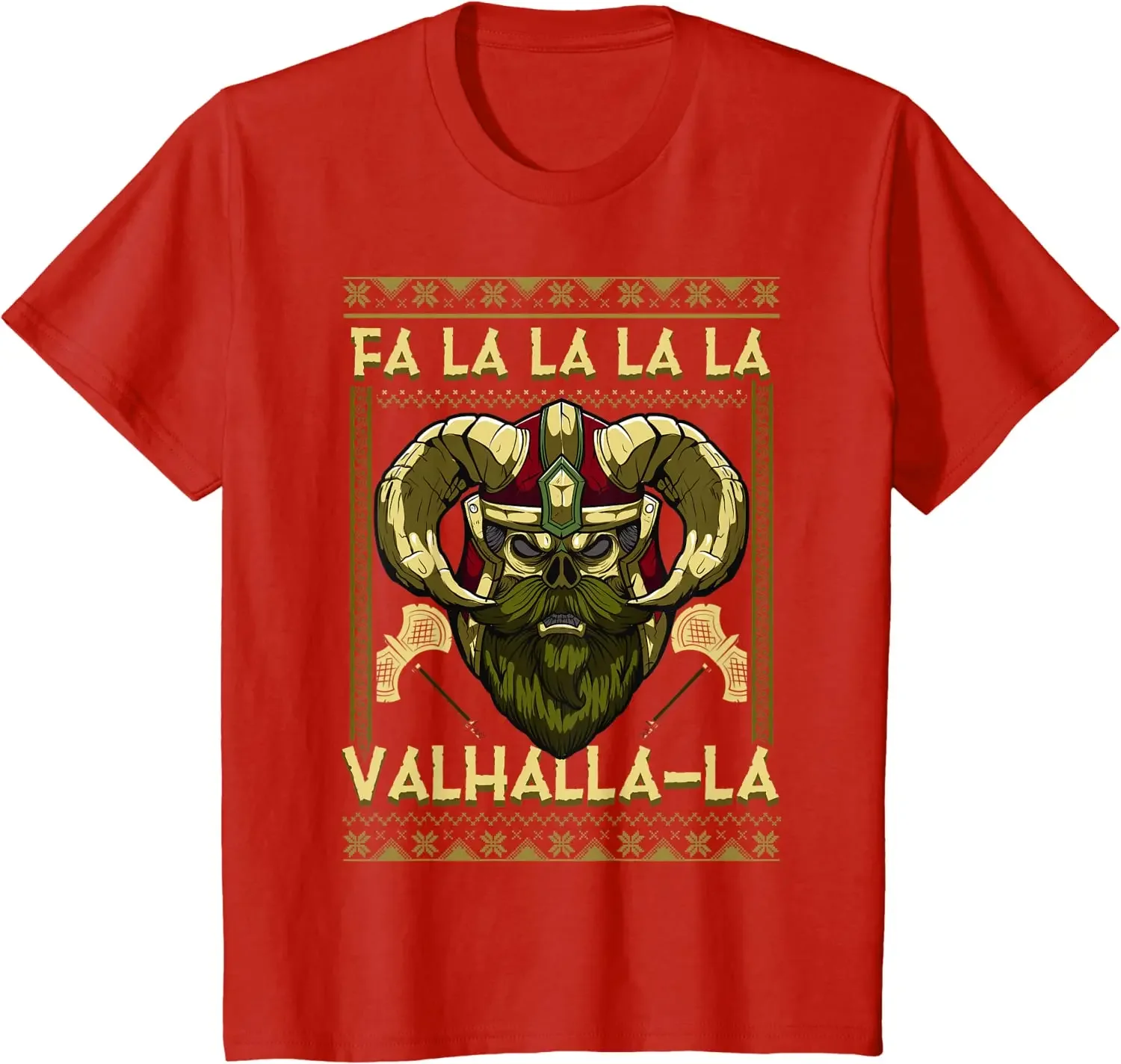 Fa La Valhalla La Nordic Warrior Family Pagan Christmas T-Shirt 100% Cotton O-Neck Short Sleeve Casual Mens Tshirt Size S-3XL
