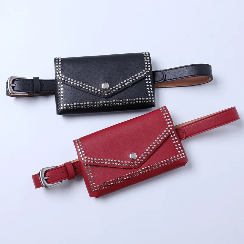 New Waist Bag PU Leather Waist Belt Bag Women Revit Phone Bags Fashion Women Belts Black