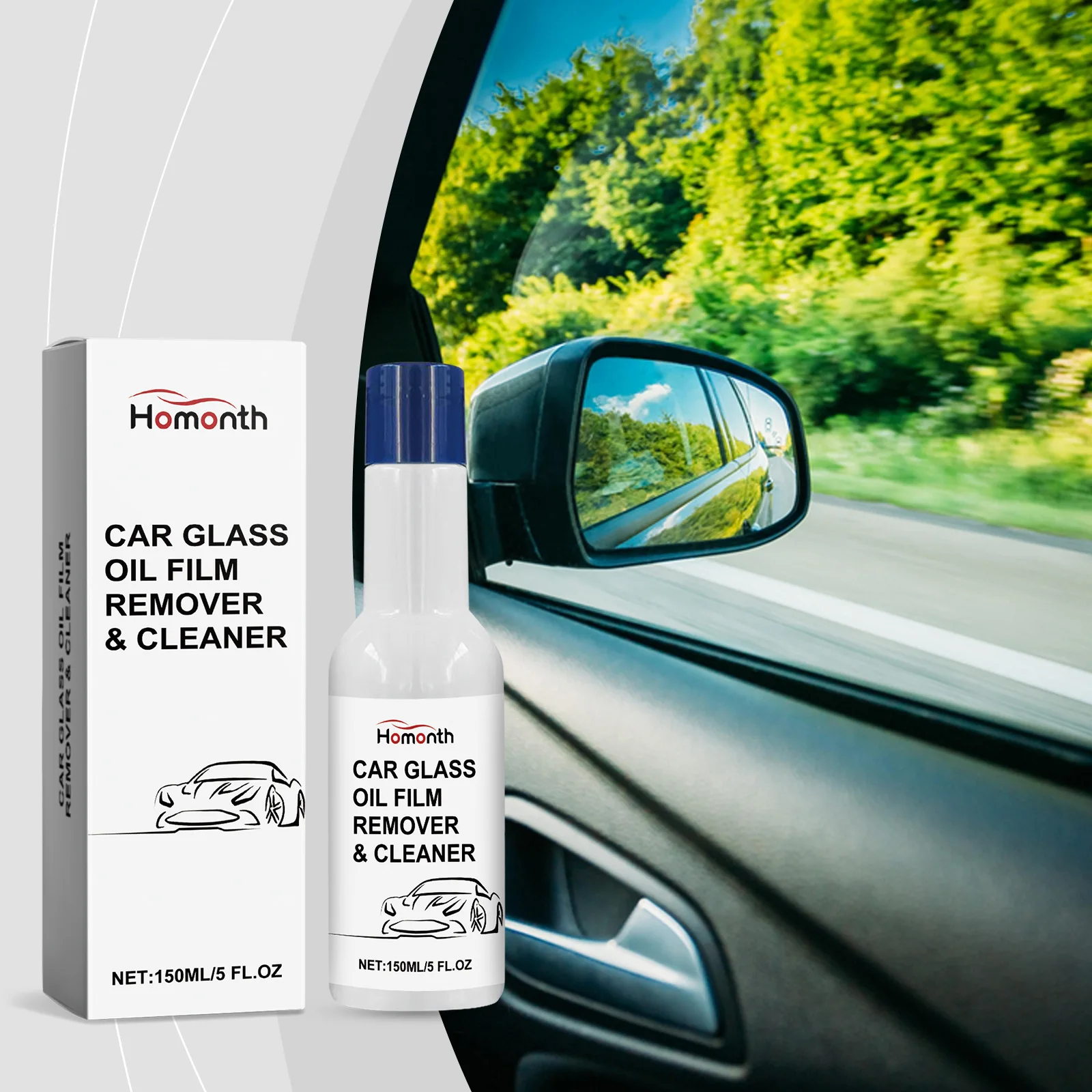 

Car Glass Oil Film Remover - Windshield Decontamination & Water-Repellent Cleaner for Rainproof Protection & Clear Vision