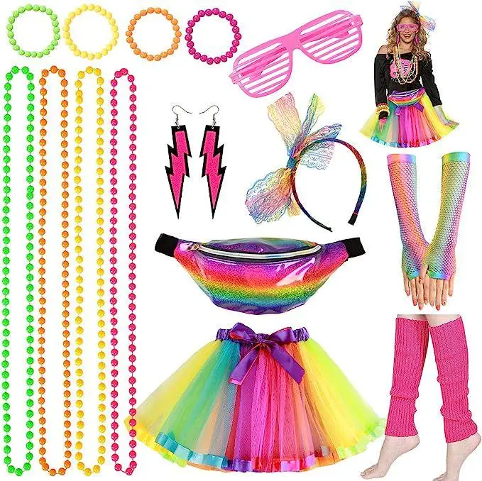 

Комплект аксессуаров для образа в стиле 80-х PESENAR, костюм для девочек на Хэллоуин, одежда в стиле 80-х для косплея, для вечеринки в стиле 1980-х