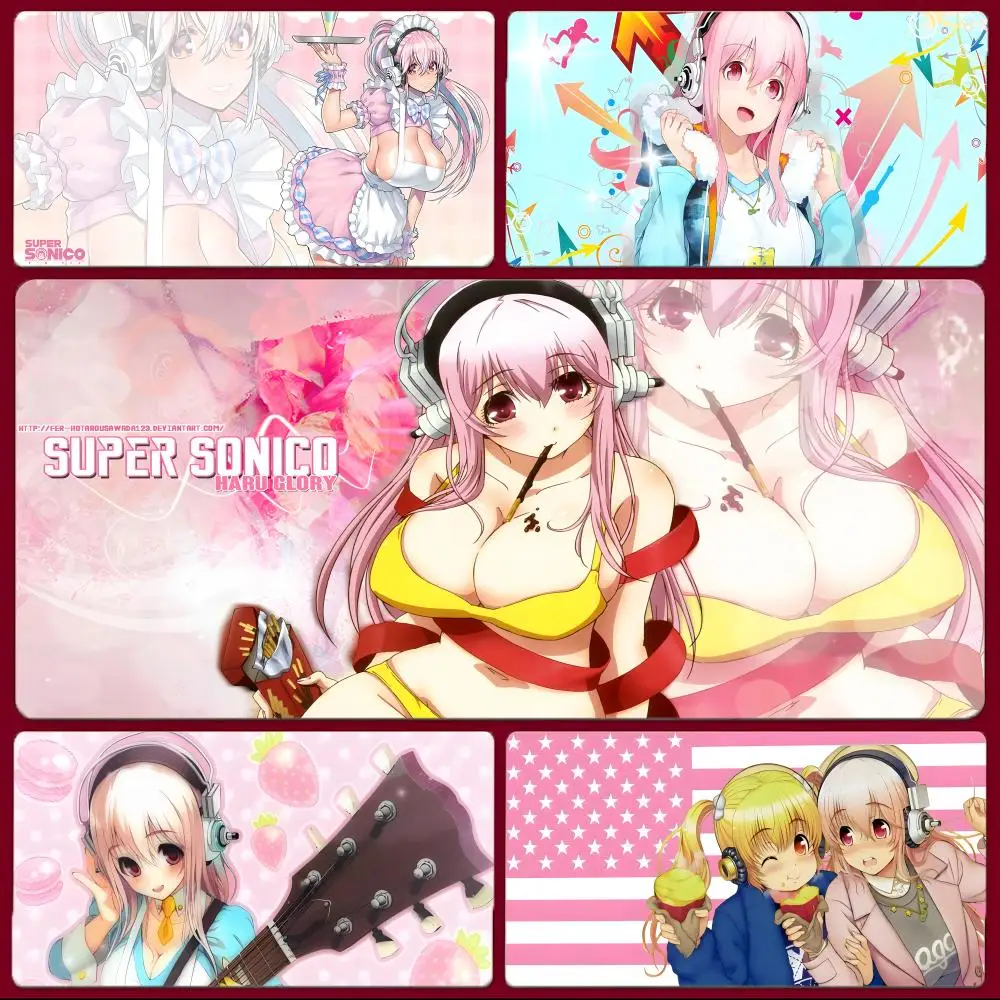 Cute SexyS Anime S-Super Sonico Mouse Pad Large Gaming Mousepad with Stitched Edges Thickened Desk Mat PC
