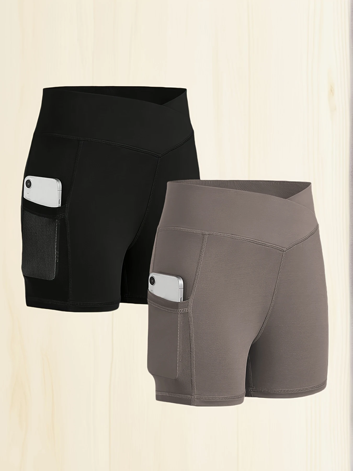 Girl's 2 Pack Athletic Shorts, High Waist Cross Pocket Solid Knit Slim Soft for Tennis Volleyball Badminton Casual Kids Wear