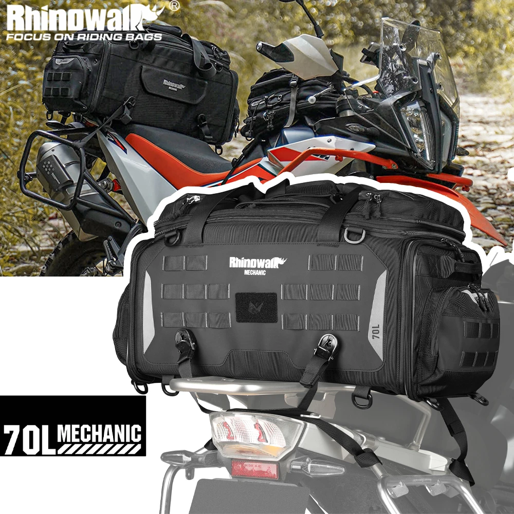 Rhinowalk Motorcycle Back Seat Bag Waterproof 50-70L Expandable Dry-Wet Separation Versatile Tail Bag Backpack 14