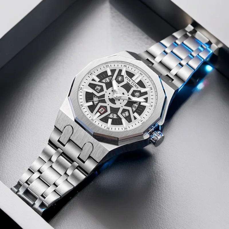 Luxe Man Horloge Creatieve Mechanische Stijl Quartz Waterdicht Lichtgevende Datum Chronograaf Heren Horloge Sport Heren Horloges Reloj